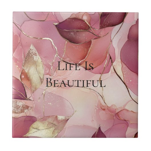 ゴールドリーフ バーガンディ ブラッシュ ピンク タイル (正面)