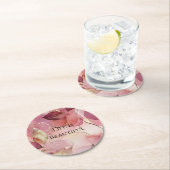 ゴールドリーフ バーガンディ ブラッシュ ピンク ラウンドペーパーコースター (インサイチュ)