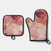 ゴールドリーフ バーガンディ ブラッシュ ピンク 鍋つかみ&鍋敷きセット (正面)