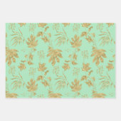 ゴールドリーフ ブルー グリーン スプリング ブライズシャワー ラッピングペーパーシート (正面3)