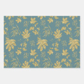 ゴールドリーフ ブルー グリーン スプリング ブライダルシャワー ラッピングペーパーシート (正面)