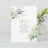 ゴールドリーフ ユーカリ グリーン おしゃれな洗礼式 招待状 (スタンド正面)