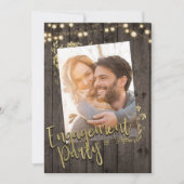 ゴールドリーフ ライト ラスティック ダークウッド 婚約 招待状 (正面)