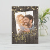 ゴールドリーフ ライト ラスティック ダークウッド 婚約 招待状 (スタンド正面)