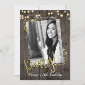 ゴールドリーフ ライト ラスティック ダークウッド 誕生日パーティー 招待状 (正面)