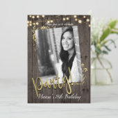 ゴールドリーフ ライト ラスティック ダークウッド 誕生日パーティー 招待状 (スタンド正面)