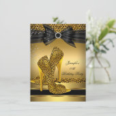 ゴールドレオパードハイヒールブラックリボン誕生日パーティー2 招待状 (スタンド正面)