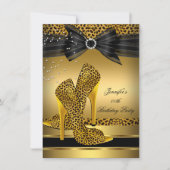 ゴールドレオパードハイヒールブラックリボン誕生日パーティー2 招待状 (正面)