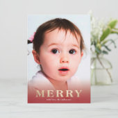 ゴールドレタリング 赤オーバーレイ ボールド MERRY フォトカード シーズンカード (スタンド正面)