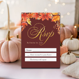 ゴールドレター フォール フラワーマップルリーフ ウェディング RSVP