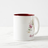 ゴールドレターA, モノグラムA, ピンクフラワーのギフト 彼女に ツートーンマグカップ (正面右)