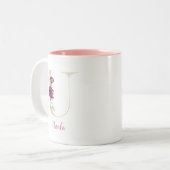 ゴールドレターU、モノグラムU、ピンクの花柄 ギフト 彼女に ツートーンマグカップ (正面左)