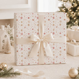 ゴールドレッドスノーフレーククリスマス包装紙 ラッピングペーパー