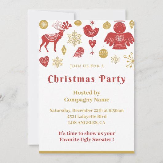 ゴールドレッドノルディックの会社のクリスマスパーティーの招待状 招待状 (正面)