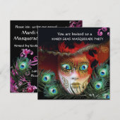 ゴールドレッドマスク,ペコックの羽根の仮面パーティー 招待状 (正面/裏面)