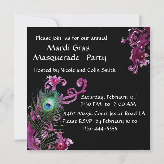 ゴールドレッドマスク,ペコーの羽根の仮面舞踏会パーティー, 招待状 (裏面)