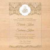 ゴールドレースのイスラム教ムスリム結婚式 アクリル招待状 (正面)