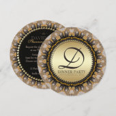 ゴールドレースフラクタルパーティー招待状（ラウンド）ご案内 招待状 (正面/裏面)