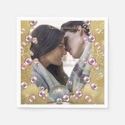 ゴールドレース&パール スタンダードカクテルナプキン (正面)