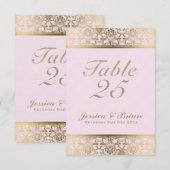 ゴールドレース&ピンクのウェディングテーブルナンバー 招待状 (正面/裏面)