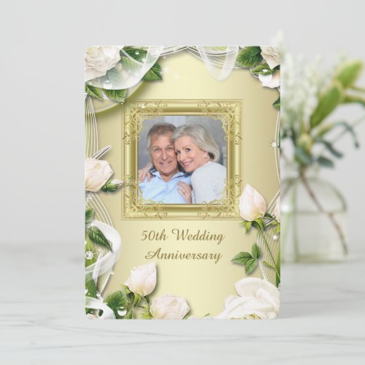 ゴールドローズフォト50周年結婚記念日パーティー 招待状 (スタンド正面)