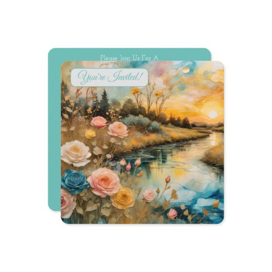 ゴールドローズ川の谷の日の出 ブライダルV 招待状 (正面/裏面インサイチュ)