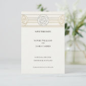 ゴールドローズ アールデコ スタイルの結婚式の延期通知 セーブザデート (スタンド正面)