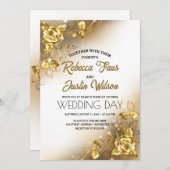 ゴールドローズ フラワーモダン ボーホ 招待状 (正面/裏面)