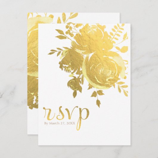 ゴールドローズ 偽の箔 エレガント モダン ウェディング RSVP インビテーションポストカード (正面/裏面)