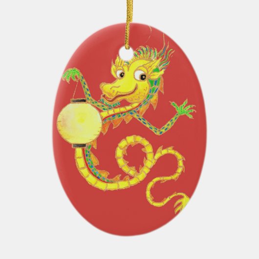 ゴールド中国の龍の置物 セラミックオーナメント (正面)