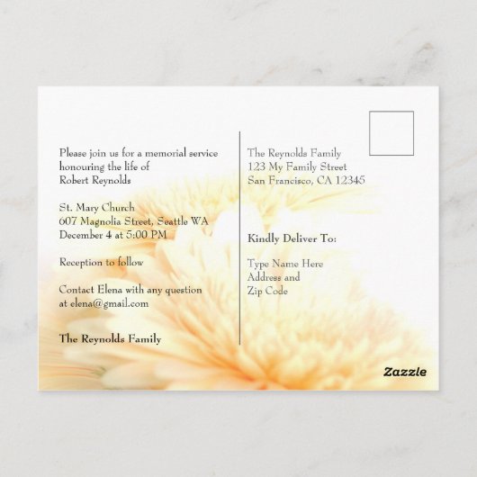 ゴールド写真葬儀追悼式招待状 ポストカード (裏面)