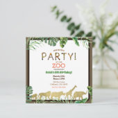 ゴールド動物園の動物ジャングルサファリ誕生日パーティー 招待状 (スタンド正面)