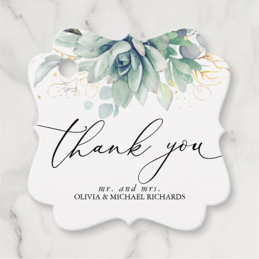 ゴールド多肉植物グリーンウェディングサンキュ フェイバータグ (正面)