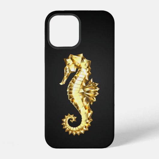 ゴールド多角形タツノオトシゴ iPhoneケース (裏面)