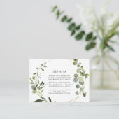 ゴールド幾何グリーンユーカリ結婚式の詳細 エンクロージャーカード (スタンド正面)