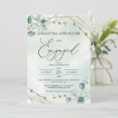 ゴールド幾何フェイクグリーンユーカリ婚約 招待状 (スタンド正面)
