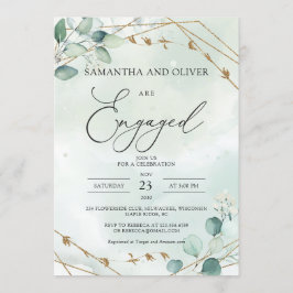 ゴールド幾何フェイクグリーンユーカリ婚約 招待状
