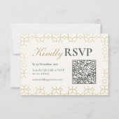 ゴールド幾何学アーチのQRコード付き結婚式RSVP 出欠カード (正面)