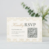 ゴールド幾何学アーチのQRコード付き結婚式RSVP 出欠カード (スタンド正面)