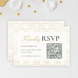 ゴールド幾何学アーチのQRコード付き結婚式RSVP 出欠カード
