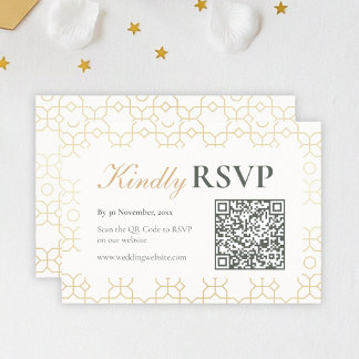 ゴールド幾何学アーチのQRコード付き結婚式RSVP 出欠カード