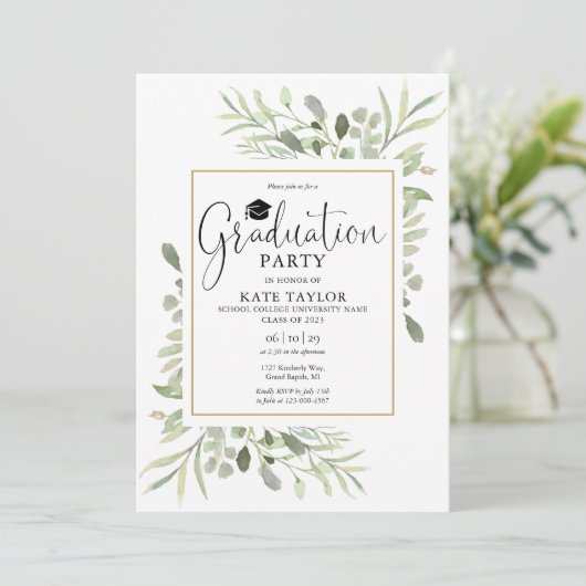 ゴールド幾何学グリーン卒業パーティー 招待状 (スタンド正面)