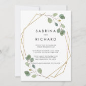 ゴールド幾何学グリーン裏表フォーマルウェディング 招待状 (正面)