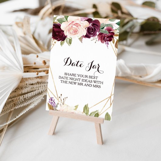 ゴールド幾何学グリーン バーガンディ フラワーデートジャーサイン ポスター