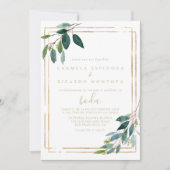 ゴールド幾何学モダン ユーカリ スペイン風結婚式 招待状 (正面)
