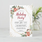 ゴールド幾何学模様のポインセチア花のホリデーパーティー 招待状 (スタンド正面)