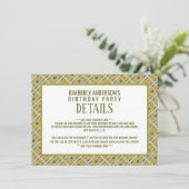 ゴールド幾何学模様のモダンな誕生日詳細 招待状 (スタンド正面)