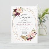 ゴールド幾何学模様 バーガンディー ブラッシュ カップルシャワー 招待状 (スタンド正面)