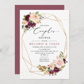 ゴールド幾何学模様 バーガンディー ブラッシュ カップルシャワー 招待状 (正面/裏面)