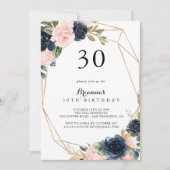 ゴールド幾何学的な冬の花の30歳の誕生日パーティー 招待状 (正面)